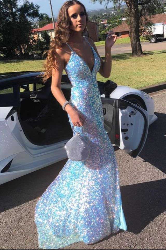 Sparkly Light Blue Sequins Mermaid V Neck Prom Dresses trendtydresses Sparkly Light Blue Sequins Mermaid V Neck Prom Dresses trendtydresses