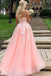 Elegant A Line Spaghetti Straps Tulle Scoop Prom Dresses with Lace Appliques, Evening Dresses SK30