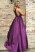Halter Purple Long Satin Prom Dresses Beaded Junior Evening Gown PDI6