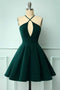 Halter Green A Line Sleeveless Graduation Dress, Short Homecoming Dresses OMH0161