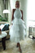 Affordable A line White Tiered High Neck Beach Wedding Dresses, Short Homecoming Dress OW0060