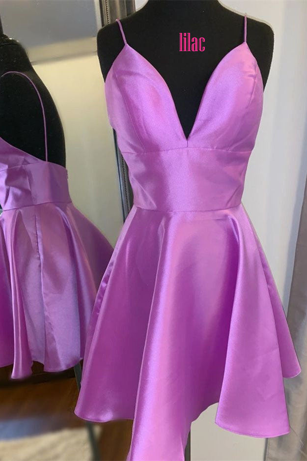 Simple A Line Spaghetti Straps Short Prom Dresses Hunter Green Homecoming Dresses SK46