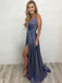 Deep V Neck Sparkly Long Sexy Prom Dresses With Slit Spaghetti Straps Formal Dresses PDS9