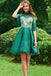 A Line Lace High Neck Half Sleeves Tassel Short Homecoming Dresses, Beads Cocktail Dress OMH0089