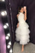 A line Tulle Tiered High Neck Homecoming Dresses, Ankle Length Prom Dresses OM0280