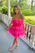 Cute Hot Pink A line Strapless Sleeveless Short Party Dress, Tiered Graduation Dress OMH0207
