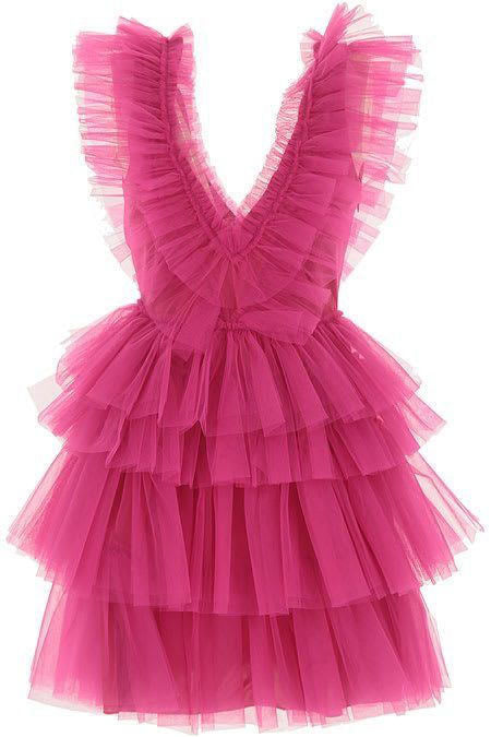 A Line Cute Hot Pink V Neck Short Homecoming Graduation Dresses, Mini Cocktail Dress OMH0057