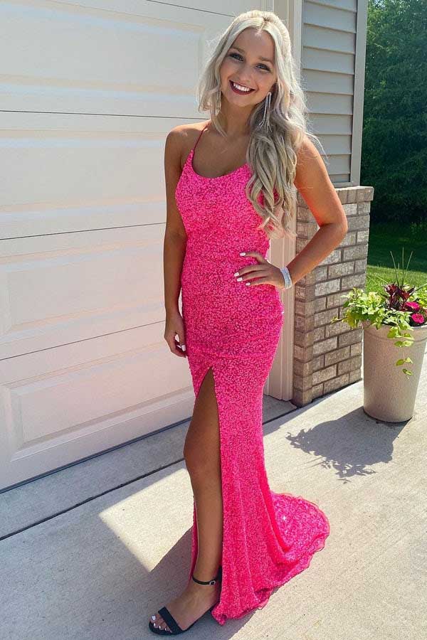 Evening Gown Pink Sparkly Maxi Dress Sparkly Hot Pink Mermaid Sequins Prom Dresses With Slit, Shiny Party Dresses Trendtydresses Evening Gown Pink Sparkly Maxi Dress Sparkly Hot Pink Mermaid Sequins Prom Dresses With Slit, Shiny Party Dresses Trendtydresses