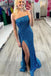 Shiny Mermaid Hot Pink Strapless Long Prom Dress, Formal Evening Dress with Slit OM0238