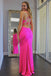 Hot Pink Spaghetti Straps Mermaid V Neck Prom Dresses, New Style Evening Dresses OM0210