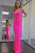 Hot Pink Spaghetti Straps Mermaid V Neck Prom Dresses, New Style Evening Dresses OM0210