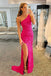 Mermaid Glitter One Shoulder Backless Prom Dress With Sequins, Slit Long Evening Dress OM0067