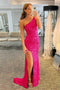 Mermaid Glitter One Shoulder Backless Prom Dress With Sequins, Slit Long Evening Dress OM0067