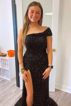 Sparkly Mermaid Hot Pink One Shoulder Cap Sleeves Sequined Long Prom Dresses OM0338