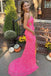 Sparkly Mermaid Hot Pink One Shoulder Cap Sleeves Sequined Long Prom Dresses OM0338