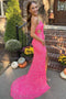 Sparkly Mermaid Hot Pink One Shoulder Cap Sleeves Sequined Long Prom Dresses OM0338