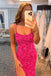 Glitter Mermaid Sequins Sexy Hot Pink Backless Long Prom Dress with Side Slit OM0066