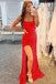 Sheath Hot Pink Sequins Spaghetti Straps Long Prom Dresses With Slit, Evening Gown OM0341