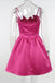 Simple A line Hot Pink V Neck Spaghetti Straps Satin Homecoming Dresses with Ruffles OMH0114