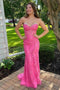 Mermaid Hot Pink Lace Appliques Strapless Long Prom Dresses, Formal Party Dress OM0288