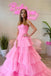 Princess A Line Hot Pink Tulle Strapless Layers Prom Dresses, Graduation Dresses OM0263