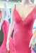 Hot Pink Mermaid Sequins V Neck Spaghetti Straps Long Prom Dress Backless Evening Dress OM0235