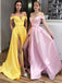 A line Off the Shoulder Sweetheart Simple Satin Prom Dresses with Side Slit OM0080