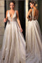 Sparkly Deep V Neck Wedding Dress Bridal Gown,Sequin Prom Dresses PDF60