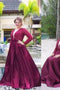 A-Line V-neck Long Sleeves Beading Plus Size Prom Dresses PDF38