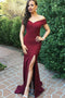 Mermaid Off-the-Shoulder Burgundy Simple Prom Dress with Split PDI93