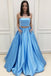 Two Piece A Line Strapless Blue Prom Dress with Pockets Beading PDI94