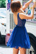A Line V Neck Tulle Beaded Royal Blue Short Homecoming Dresses PPD71