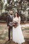 Charming V-neck Long Sleeve Top Lace Long Cheap Wedding Dresses PPD86
