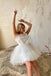 A Line Ivory Strapless Tulle Short Prom Dresses, Mini Homecoming Dress with Belt OMH0210
