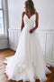 A Line Spaghetti Straps Chiffon Ruffles V Neck Ivory Beach Wedding Dress, Bridal Gowns OW0129
