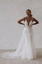 Mermaid White Tulle V neck Spaghetti Straps Long Wedding Dresses with Lace OW0077