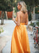 Orange Spaghetti-Straps Elegant V-Neck Backless Sleeveless Prom Dresses PDN7