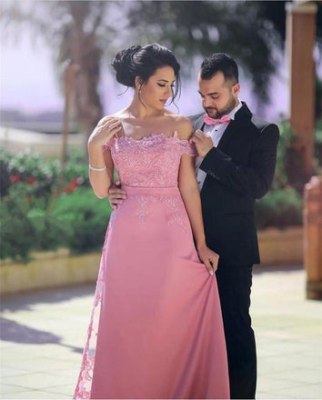 Applique Long Off the Shoulder Evening Formal Dresses,Satin A line Party Dresses PDF34