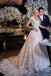 Elegant A-Line V-Neck Sweep Train Ivory Wedding Dress with Appliques PPD26