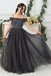 Grey Tulle A Line Beads Long Prom Dress,Evening Dresses PDE88