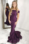 New Arrival Mermaid Off-the-Shoulder Sweep Train Grape Prom Dress with Ruched PDF56