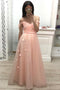 A Line Off the Shoulder Long Prom Dresses, Pleats Prom Gown With Flowers PDJ20