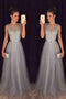 Elegant Gray Tulle Long A Line Prom Dress,Formal Party Dresses PDE94