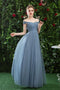 A Line CHiffon Blue Off the Shoulder Prom Dress, Long Bridesmaid Dresses PDQ78