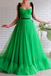 A-line Black Straps Sage Long Charming Prom Dresses Tulle Evening Dress PDS97
