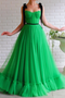 A-line Black Straps Sage Long Charming Prom Dresses Tulle Evening Dress PDS97