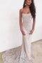 Spaghetti Straps Mermaid Ivory Lace Long Cheap Prom Dresses PDN11