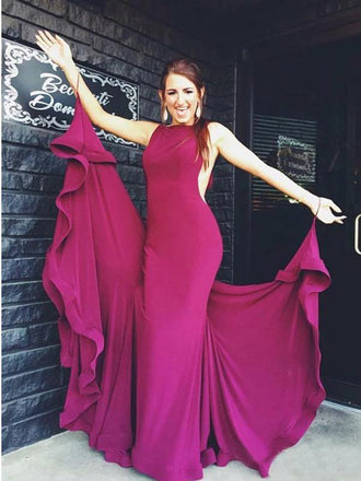 Mermaid Jewel Sweep Train Long Cheap Prom Dresses PDN9