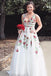 A Line V Neck Flower Appliques Prom Dresses, Long Evening Dresses PDG76