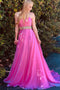 A-Line Sweetheart Sweep Train Fuchsia Chiffon Prom Dress with Beading Ruched PDQ68